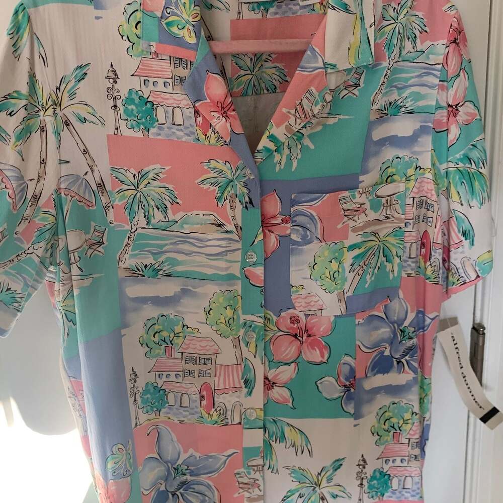 Alfred Dunner Pastel Tropical Hawaiian Button-Up Shirt SZ‎ 12 NWT